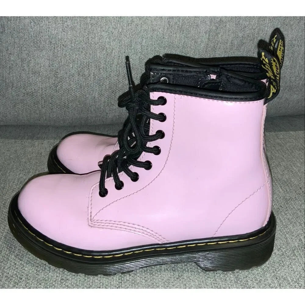 Dr. Martens 1460 Junior Patent Leather Boots in pale pink size 2